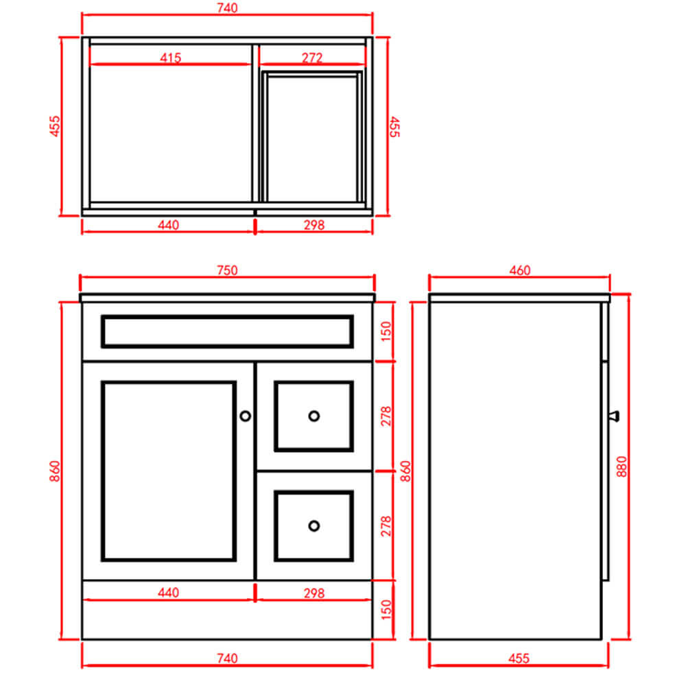 75cm Joyce PVC Vanity Unit Specs