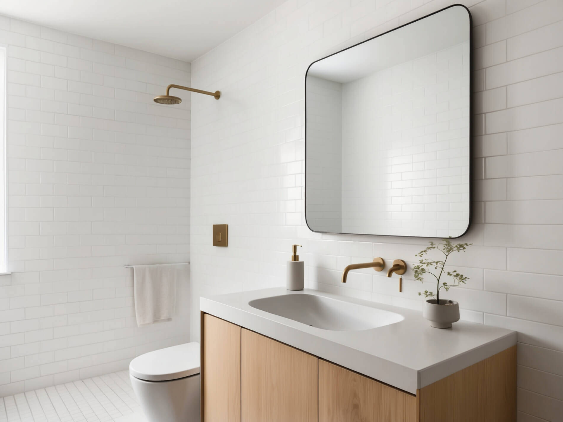 white bathroom subway tiles 